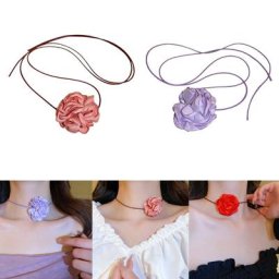 Collier à fleurs pour femmes accessoires en tissu ras du cou fleurs artificielles D0LC