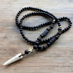 Collier en pierres noires BLava pour hommes nouveau Design avec breloque en hématite pendentif en