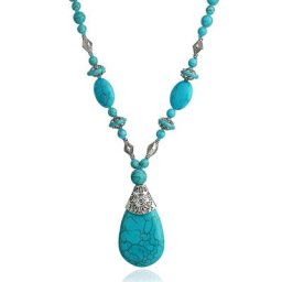 Collier pendentif vintage en pierre turquoise plaqué argent pour femme bijoux bohèmes pendentif