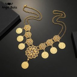 Grand collier de pièces de monnaie arabe pour femmes musulmanes symbole de richesse du