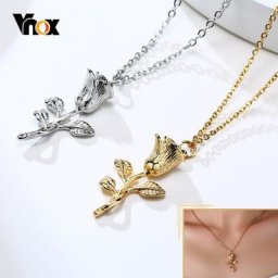 Vnox – collier Rose pour femmes pendentif de fleur vive 3D bijoux métalliques en acier inoxydable