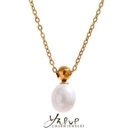 Yhpup – collier en acier inoxydable pour femmes perle naturelle Chic goutte d'eau pendentif