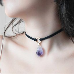 Collier ras du cou en cristal violet pour femme bijoux sor32.dll pendentif en pierre brute
