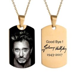 Collier avec Photo de Johnny Hallyday Personnalisée Étiquette d'Identification en Forme de Cœur