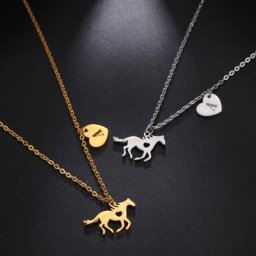 My Shape Collier avec pendentif en forme de cœur de cheval en acier inoxydable avec initiales