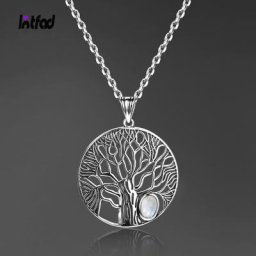 Collier en argent regardé 925 avec pendentif en pierre de lune naturelle pour femme forme d'arbre