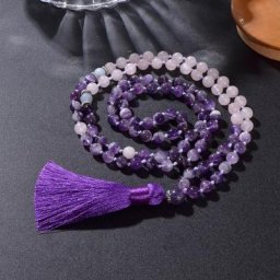 Alanding-Collier Mala en perles de quartz rose pour femme chapelet amala 108 cristal bijoux de