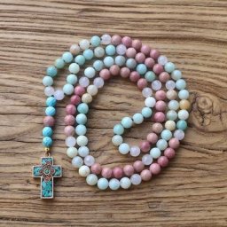 EDOTHALIA – collier en pierre d'amazonite de 8MM pour femmes et filles pendentif en croix bijoux