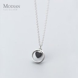 Modian-Collier pendentif en argent regardé 925 véritable pour femme cercle rond émail coeur