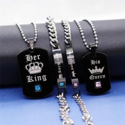 Collier de Couple en acier inoxydable son roi et sa reine rose bleu cristal Bracelet ensemble