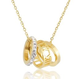 Collier pendentif en acier inoxydable pour femme chiffres romains creux cercle de cristal