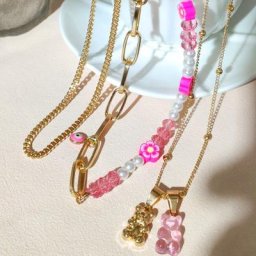 Boho – colliers multicouches en perles de fleurs roses pour femmes pendentif ours chaîne à