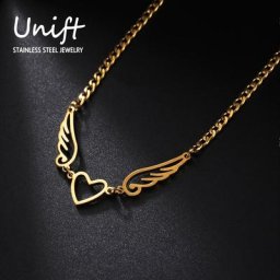 Unift Collier coeur en acier inoxydable avec ailes pour femme pendentif ailes d'ange tour de cou à