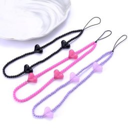 Breloques de téléphone portable en acrylique pour femme perles en forme de cœur sangle anti-perte