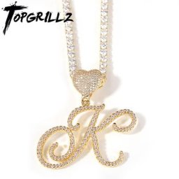 TOPGRILLZ – collier avec pendentif en forme de cœur 2021 lettres style Hip Hop Micro pavé