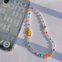 Ours en résine perlée géométrique conviviale ré pour filles téléphone portable clé anti-perte