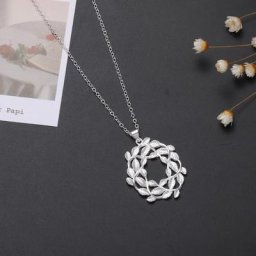 Pendentif en argent Sterling 925 pour femmes collier à fleurs et feuilles cadeaux de noël bijoux