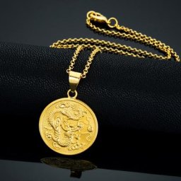 Collier Vintage avec pendentif Dragon du zodiaque pour hommes et femmes pendentif rond couleur or