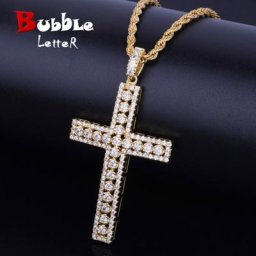 Pendentif en croix couleur or cuivre Zircon scintillant bijoux Hip Hop pour hommes et femmes