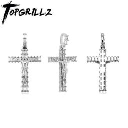 TOPGRILLZ – collier avec pendentif en croix de jésus religieux Baguette glacée/chaînes rondes en