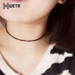 Collier ras du cou en perles de cristal noir pour femmes chaîne à maillons de couleur or et argent