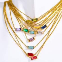 Zcomprend-Collier pendentif rectangle coloré pour femme acier inoxydable plaqué or 18 carats