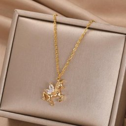 Collier pendentif licorne en cristal pour femmes et enfants chaîne en acier inoxydable bijoux