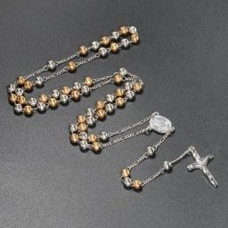 Chapelet religieux en perles de fer pour hommes et femmes croix chrétienne collier pendentif en