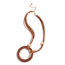 Amorcome – collier Long en cuir avec pendentif en grand cercle pour femmes chaîne de chandail