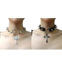 41QC – collier ras du cou en cuir à Rivets Punk chaîne Cool
