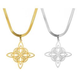 Collier pendentif avec nœud de sorcière en acier inoxydable amulette irlandais celtique chaîne de