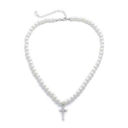 Collier pendentif croix diamant Élvintage perle blanche mariage des mariées