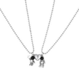 Spaceman-Collier de couple à aimant coeur pour femme pendentif astronome 4XBF 2 pièces