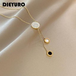 DIEYURO – collier en acier inoxydable à la mode avec écriture romaine pendentif en Zircon vent