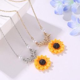Collier pendentif mignon en forme de feuille de tournesol pour femmes bijoux de clavicule cadeau