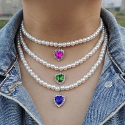 ZX Vintage fait à la main imitation perle perlée chaîne choker pour femmes coloré strass coeur