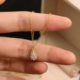 Collier en argent Sterling 925 pour femmes pendentif en forme de goutte de cristal plaqué or 14k