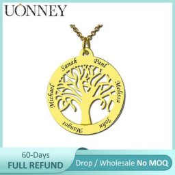 UONNEY – collier en argent avec pendentif en métal gravé de 1 à 6 noms pour femmes bijoux en forme