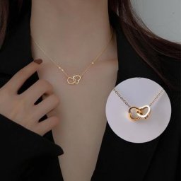 Collier à pendentif Double cœur en acier inoxydable pour femmes bijou ras du cou Simple chaîne de