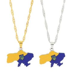 Collier pendentif en acier avec sensation de coeur contour de la carte de l'Ukraine bijoux