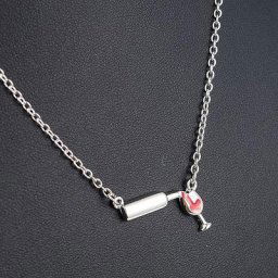 Collier avec pendentif en verre rempli de vin pour femme couleur or Rose argent bouteille de