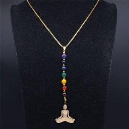 Colliers de la présidence en acier inoxydable pour femmes Yoga Bouddha 7 Chakra Stone Bijoux