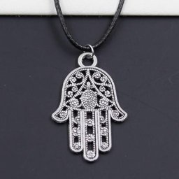 Ras du cou en similicuir noir durable main de Fatima Hamsa pendentif tibétain Boho collier à