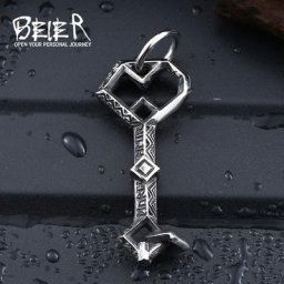 BEIER – collier Vintage en métal et acier inoxydable pour homme et femme pendentif avec clé à la