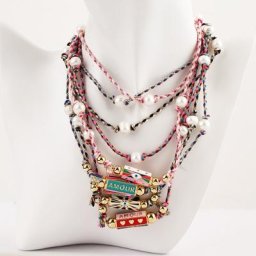 LOVE AMOUR-Collier en ULtressée colorée à double pont perles de charme œil étoile plaqué or 18