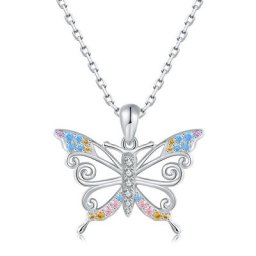 Collier papillon en argent Sterling 925 avec pendentif chaîne en Zircon multicolore bijoux cadeaux