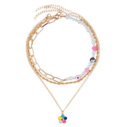 Collier de perles de coeur d'huile dégoulinant rose pour femme tour de cou en perles asymétriques