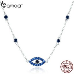 BAMOER-Pendentif œil panoramique en argent regardé 925 véritable pour femme Blue Zunderes Colliers