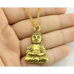 WYSIWYG 3 couleurs Antique or Antique Bronze couleur 39x23mm un côté bouddha collier 70 cm chaîne