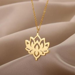 Collier avec pendentif en forme de Lotus pour femmes bijou en acier inoxydable motif fleur
